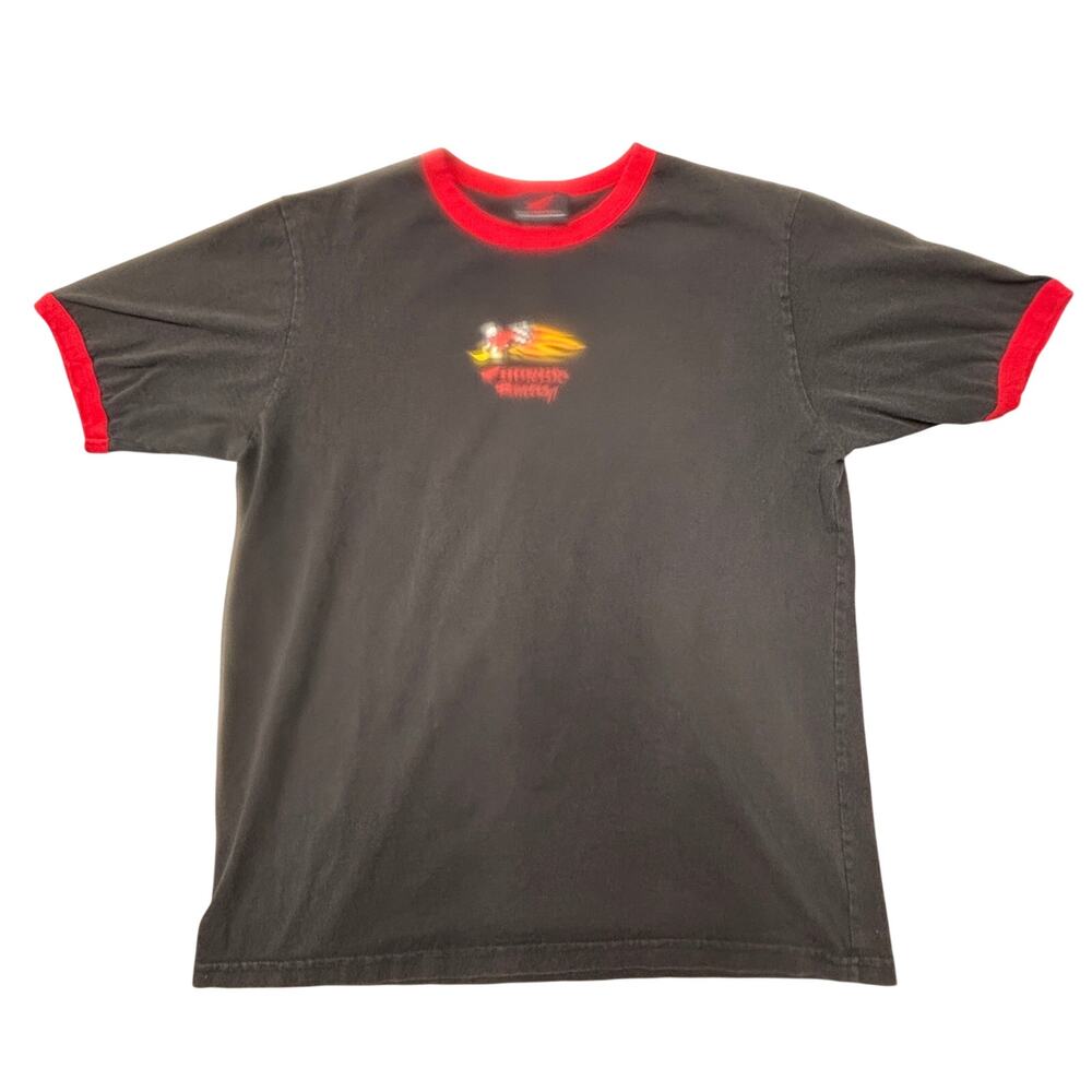 Vintage Honda Racing Shirt Large Woody Black Ringer Made in USA RARE Single